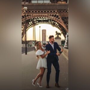 Viral White button puff sleeve engagement dress in size S